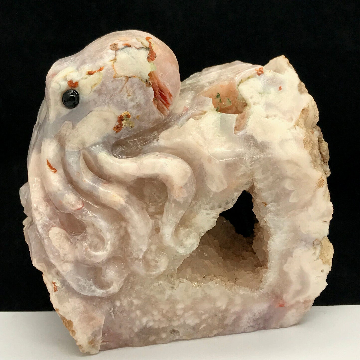 Precious Stone Octopus with Quartz Crystals, 77mm Tall, 286g (White, Gray, Brown)