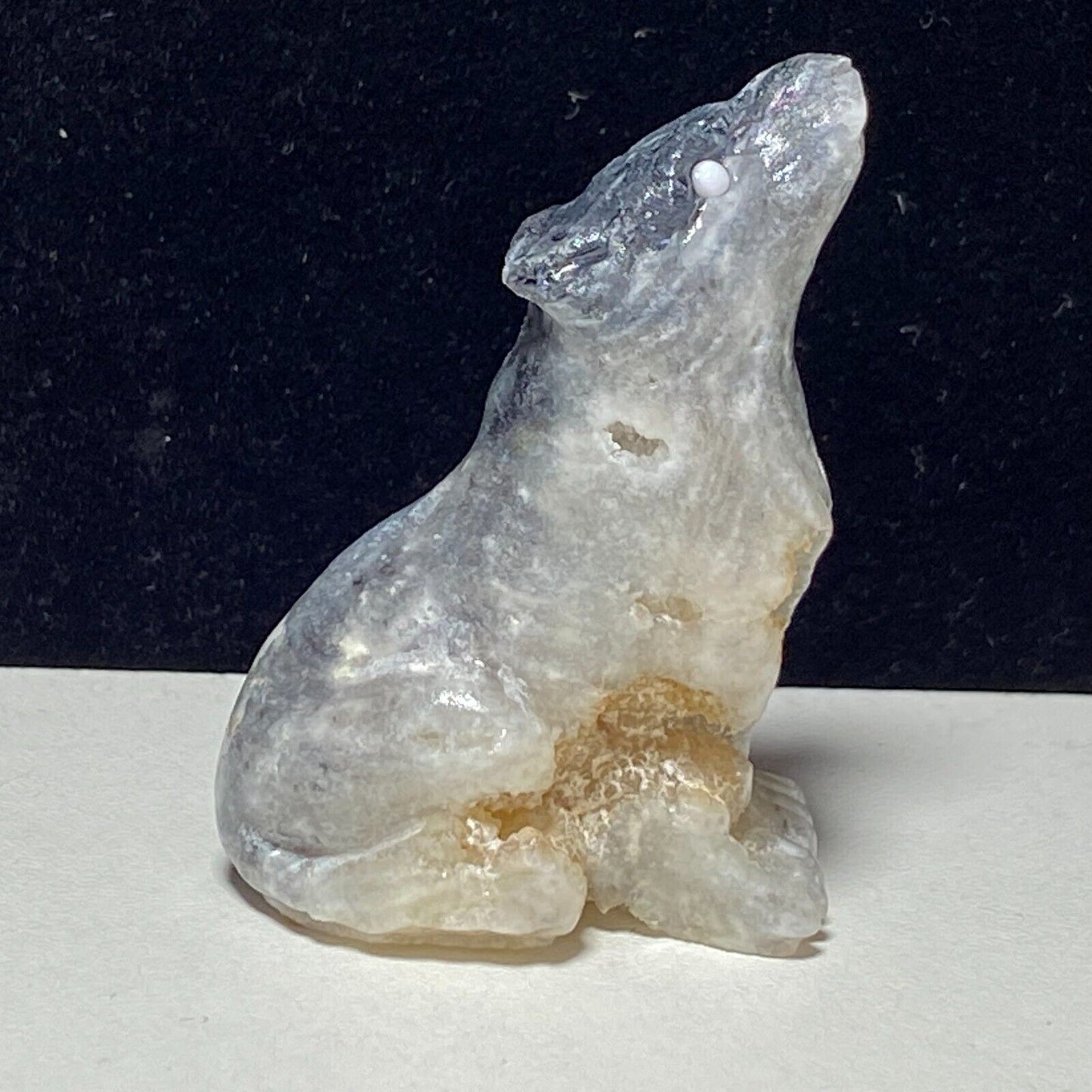 Rare Amazonite Howl Wolf, 47mm Tall, 28g (Gray, White, Cream)