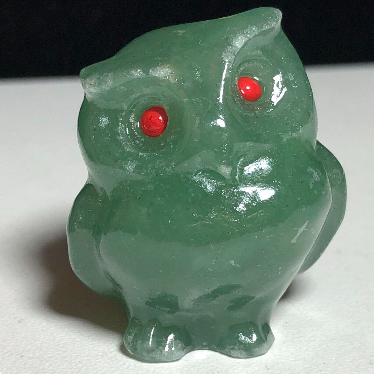 Unusual Aventurine Owl, 34mm Tall, 26g (Green, Red)
