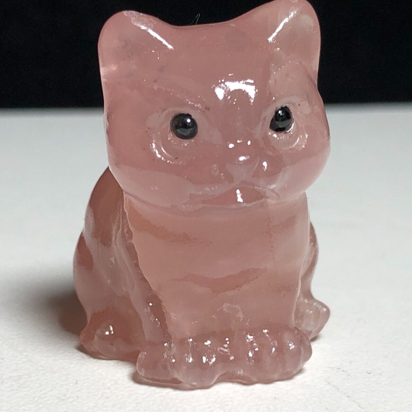 Rare Strawberry Quartz Cat, 30mm Tall, 18g (Pink, Black)