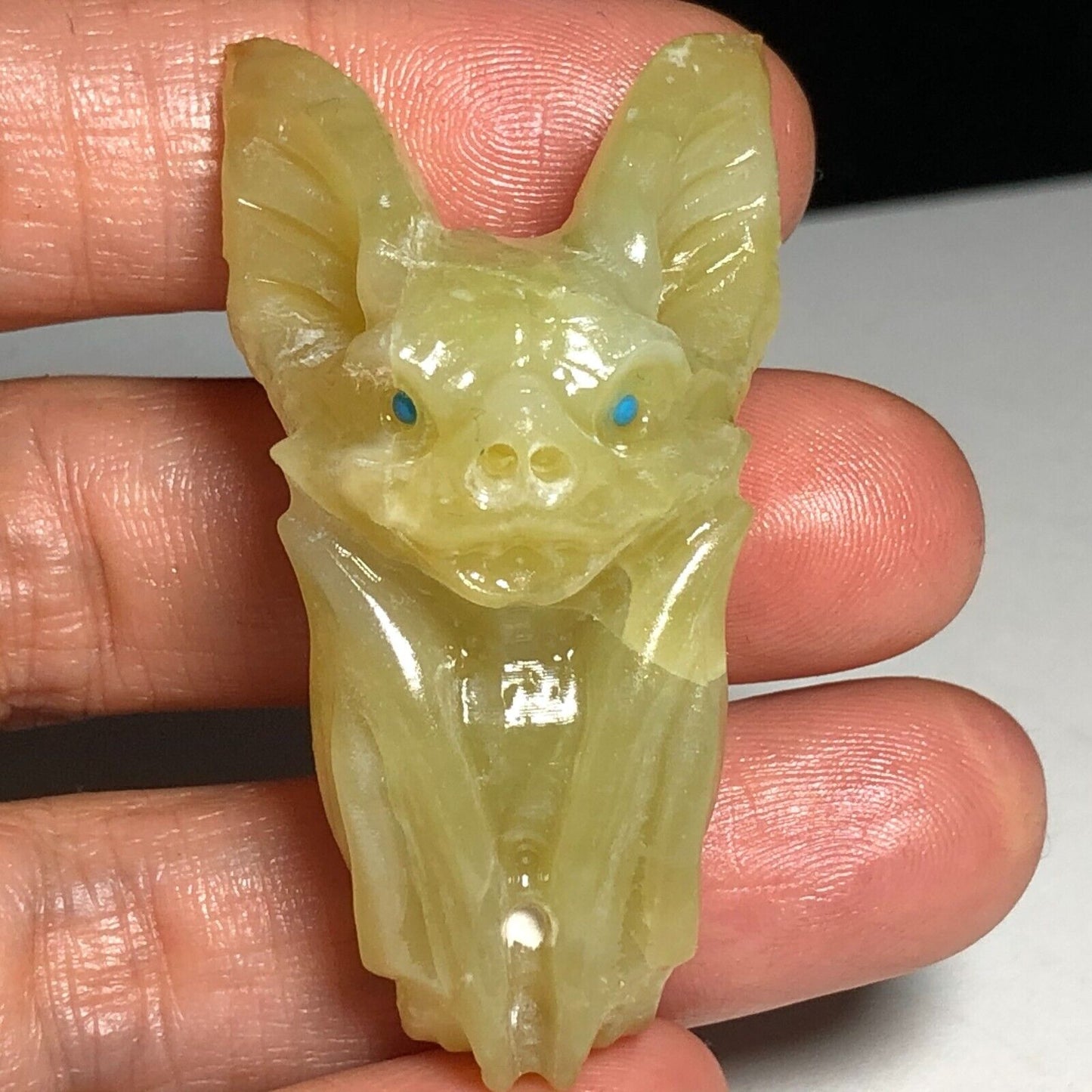 Unusual Amazonite Vampire Bat, 50mm Tall, 24g (Green, Yellow, Blue)