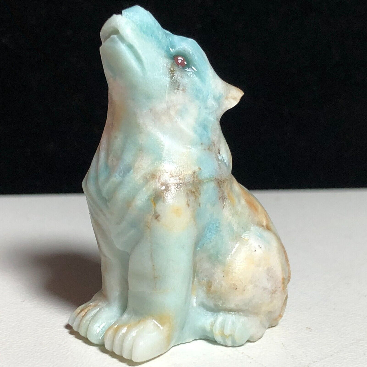 Unusual Amazonite Howl Wolf, 46mm Tall, 30g (Blue, White, Cream)