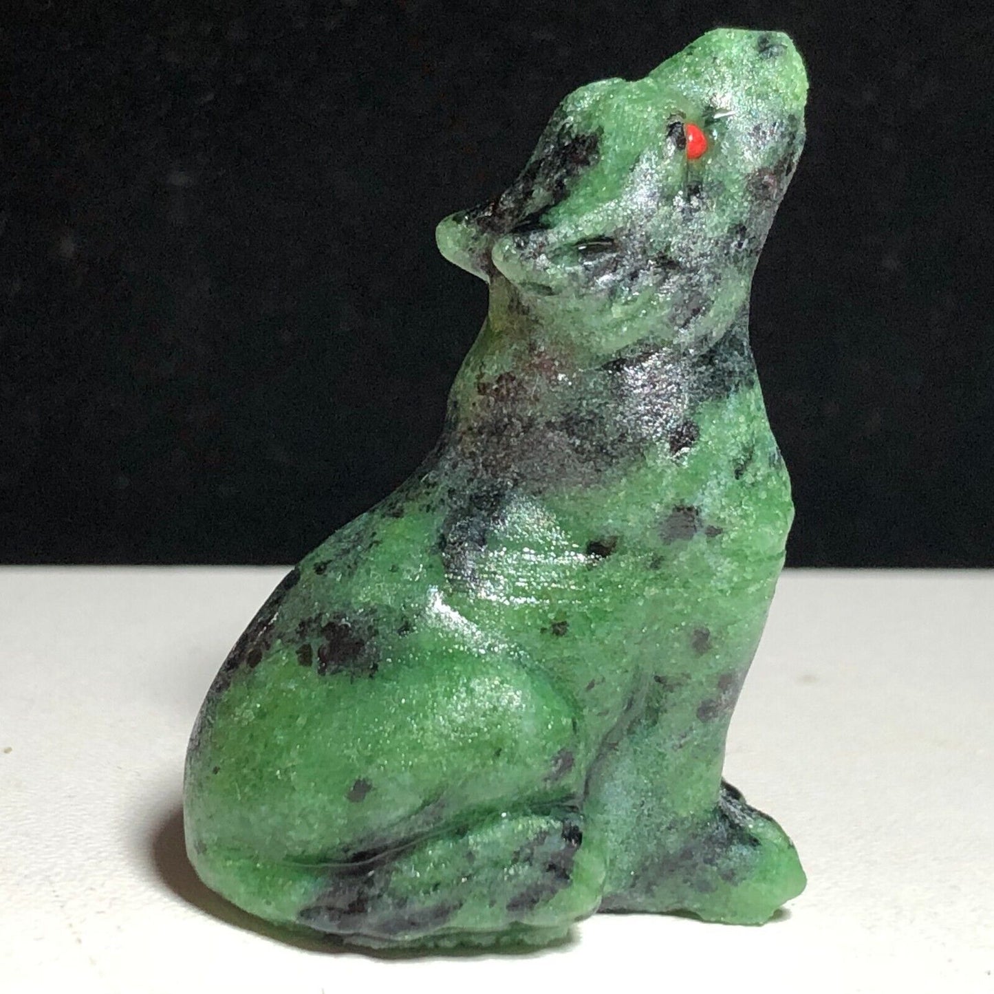 Rare Anyolite Howl Wolf, 46mm Tall, 30g (Green, Gray, Black)