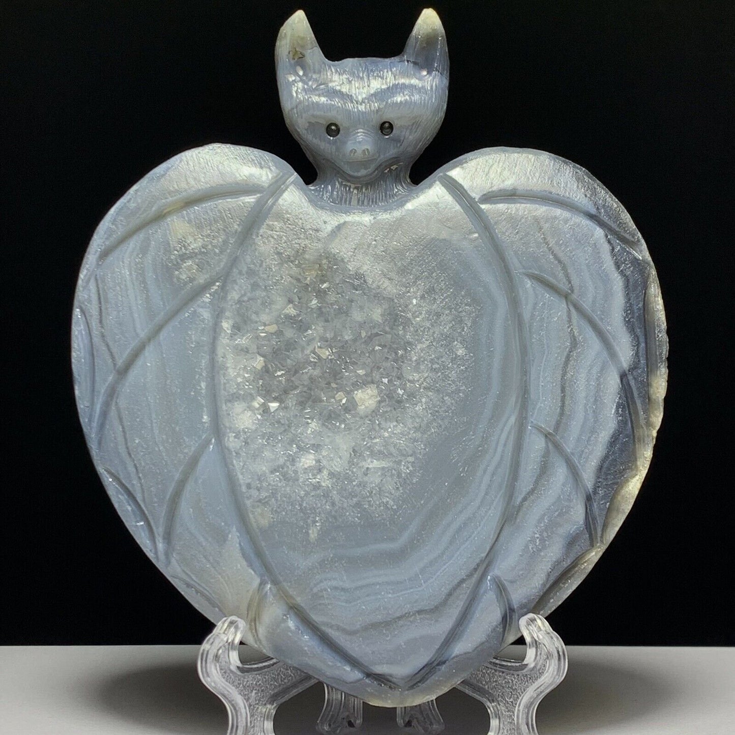 Precious Agate Bat, 129mm Tall, 271g (Gray, White, Black)