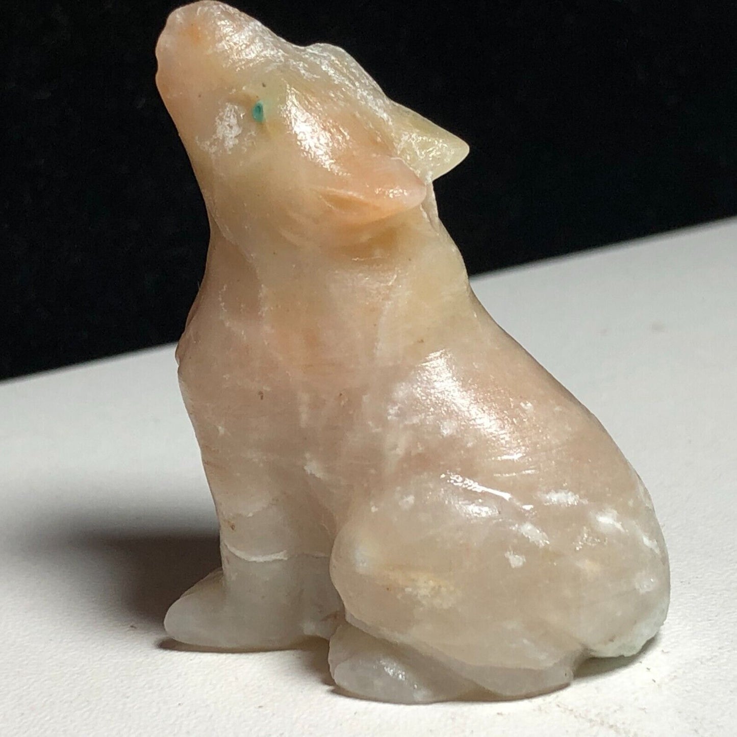 Unusual Amazonite Howl Wolf, 45mm Tall, 34g (Cream, White, Orange)