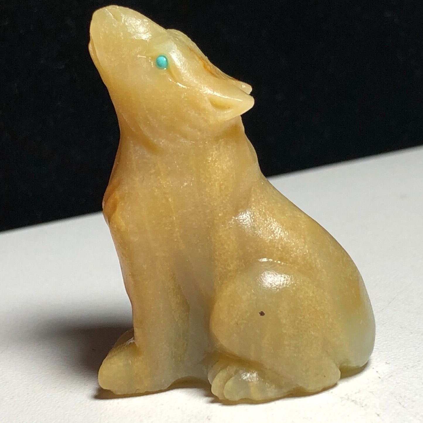 Unusual Amazonite Howl Wolf, 45mm Tall, 34g (Cream, Yellow, Blue)