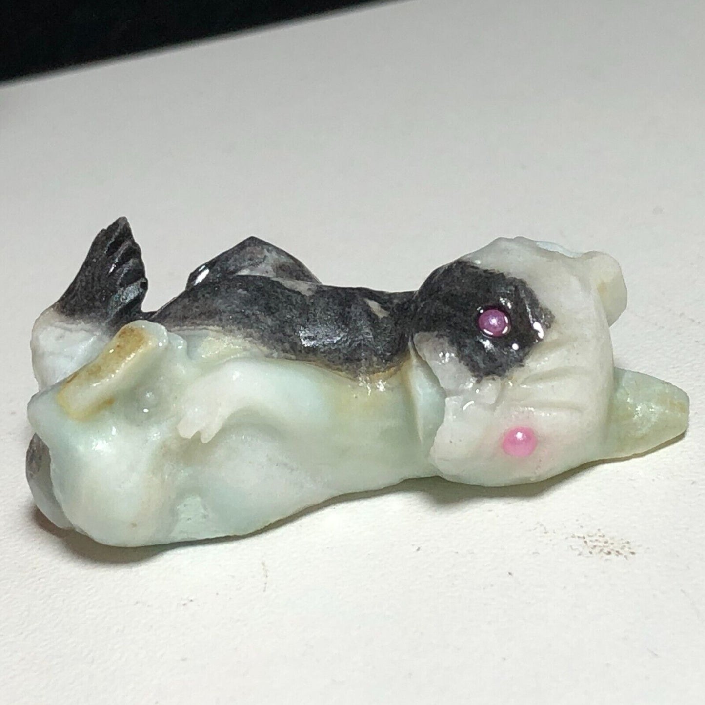 Common Amazonite Rollover Dog, 15mm Tall, 13g (Green, Black, Pink)
