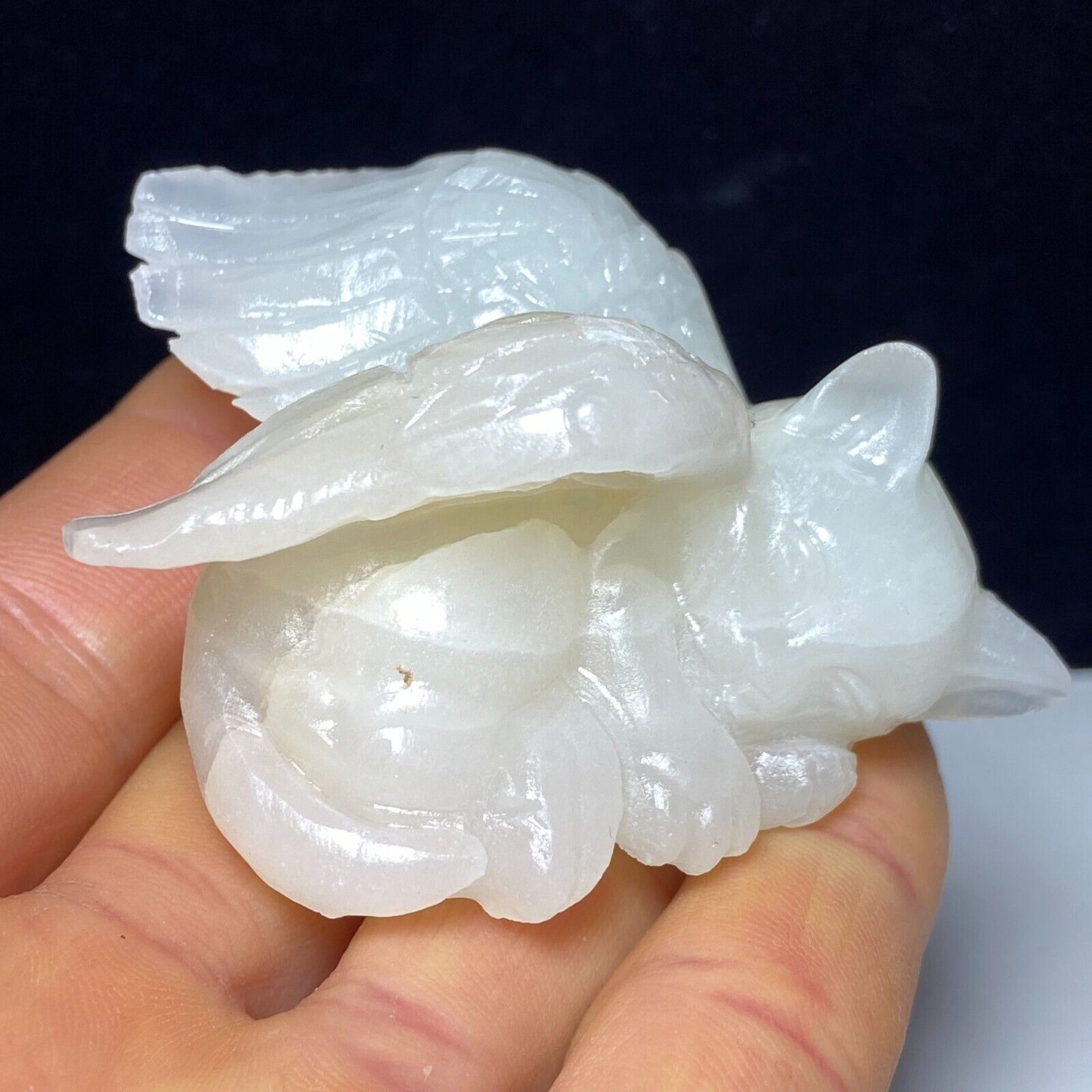Stunning Calcite Angel Cat with Solid Crystals, 39mm Tall, 98g (White)