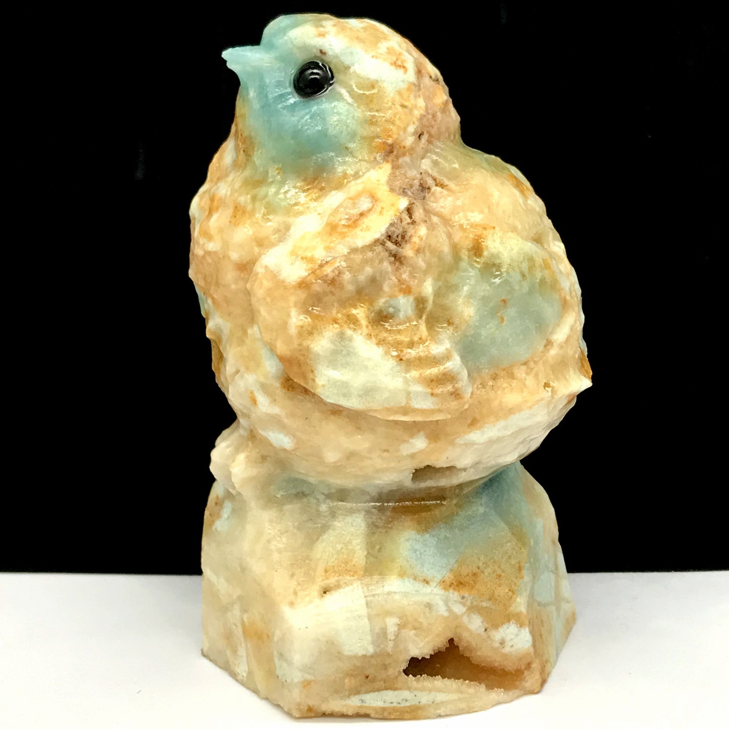 Precious Amazonite Chick Chicken with Quartz Crystals, 71mm Tall, 182g (Cream, White, Green)