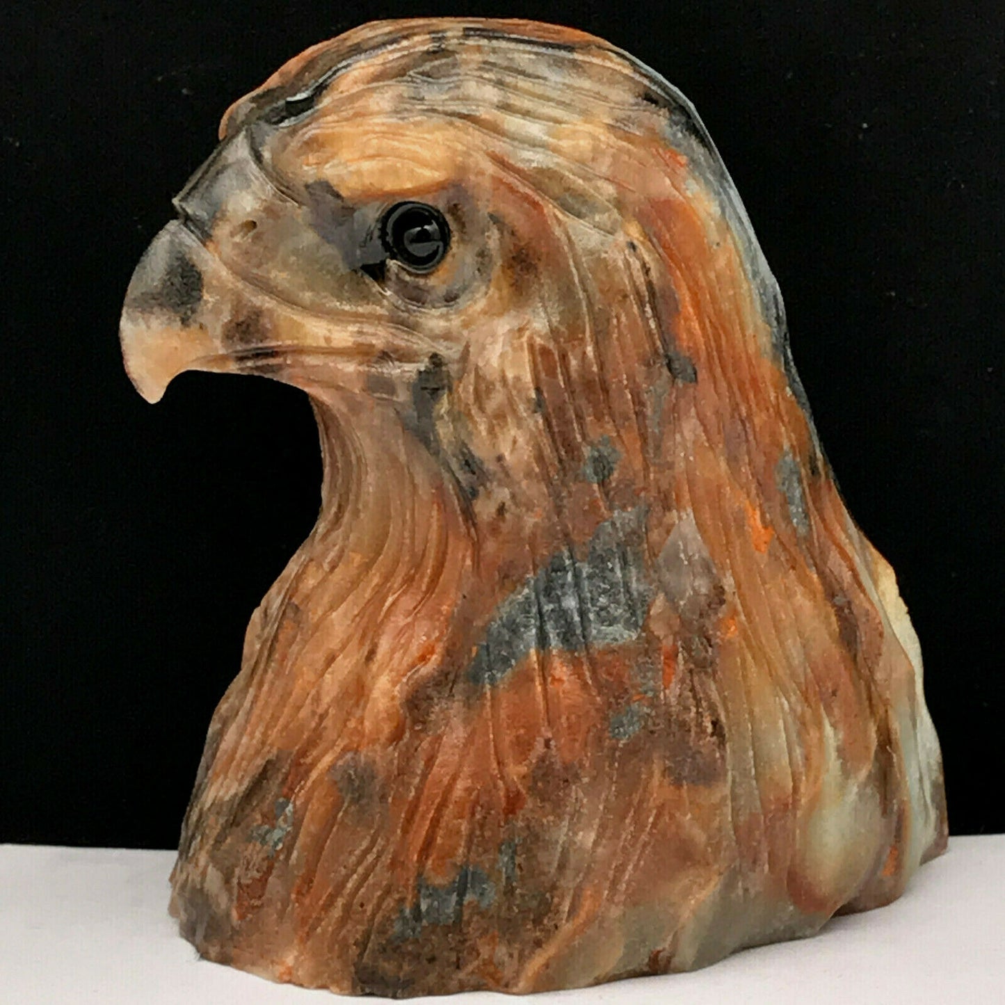 Rare Amazonite Eagle with Geodic Crystals, 67mm Tall, 247g (Brown, Orange, Black)