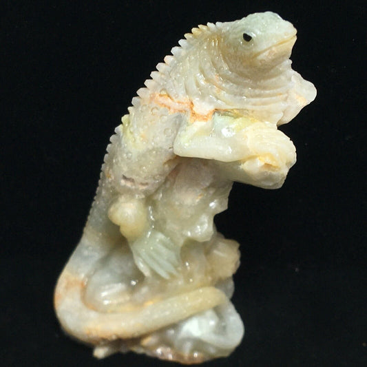 Unusual Amazonite Lizard with Geodic Quartz Crystals, 97mm Tall, 167g (Yellow, White, Orange, Blue)