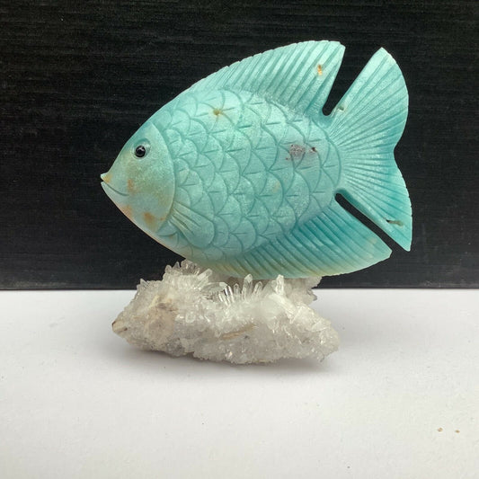 Stunning Amazonite Angelfish with Quartz Crystals, 66mm Tall, 155g (Blue)