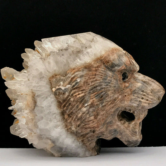 Unusual Stone Tiger with Quartz Crystals, 69mm Tall, 402g (Orange)