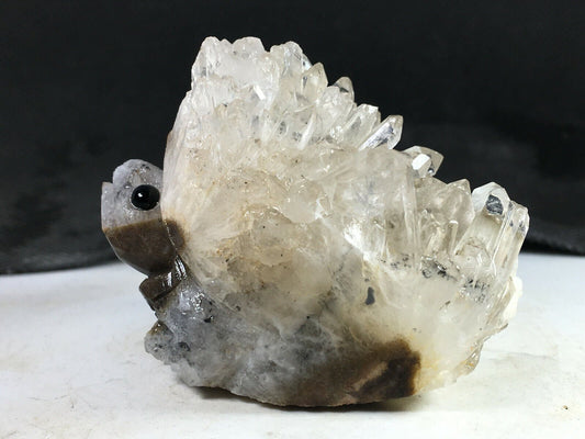 Unusual Stone Tortoise with Quartz Crystals, 40mm Tall, 85g (Brown White)