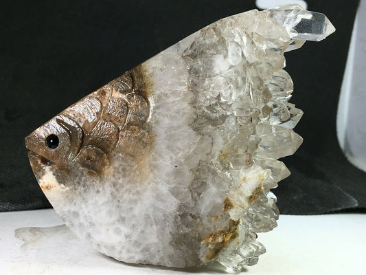 Unusual Stone Angelfish with Quartz Crystals, 66mm Tall, 161g (Brown)