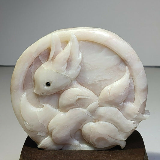 Rare Marble Kitsune, 14mm Tall, 260g (White, Pink, Brown)