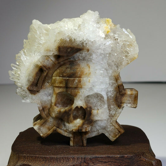 Unusual Stone Skull Human Skull with Quartz Crystals, 20mm Tall, 173g (White, Brown, Clear)