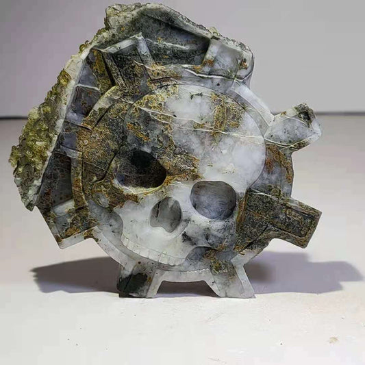 Common Stone Skull Human Skull with Quartz Crystals, 20mm Tall, 252g (Brown)