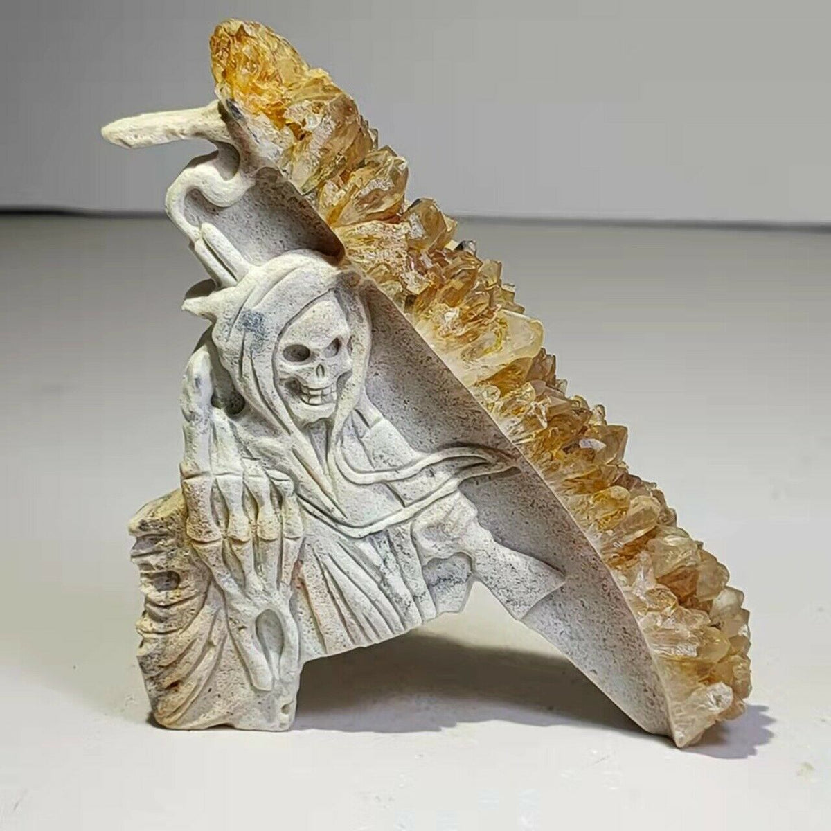 Common Stone Soldier Skeleton with Quartz Crystals, 17mm Tall, 137g (White)