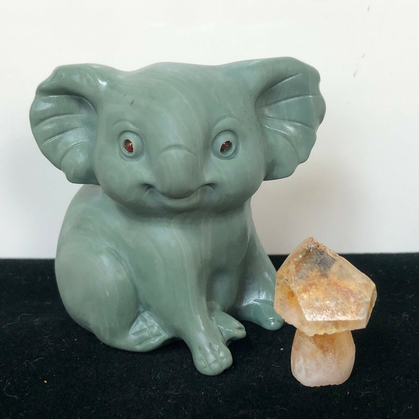 Unusual Ocean Agate Koala, 56mm Tall, 147g (Green, Yellow, Gray)