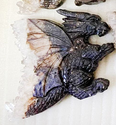 Rare Stone Dragon with Quartz Crystals, 460g (White, Brown, Clear)