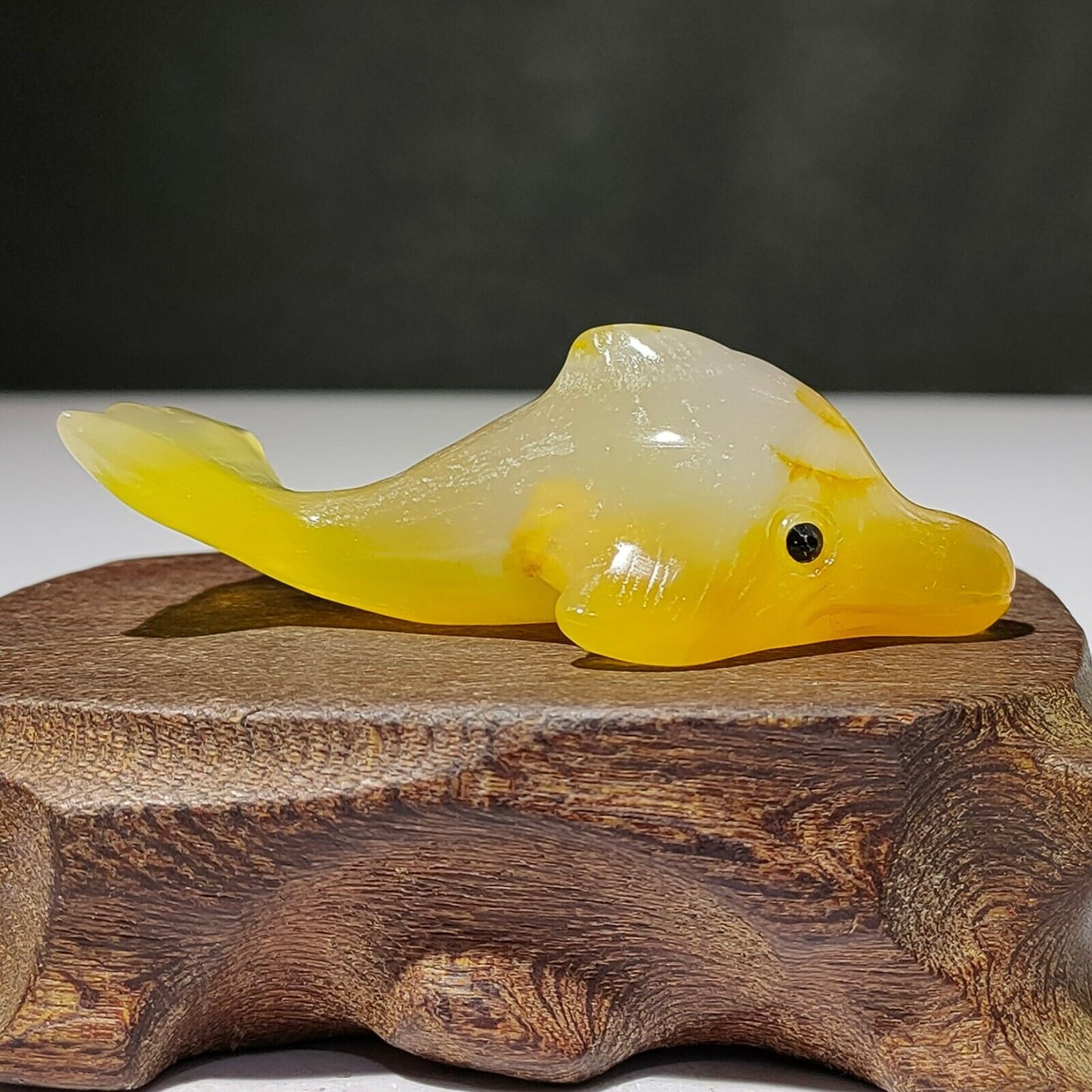 Unusual Agate Dolphin with Solid Crystals, 23mm Tall, 38g (Yellow, Cream, Clear)