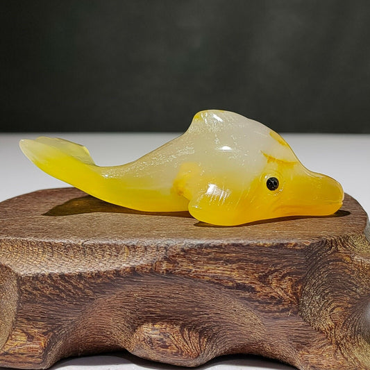 Unusual Agate Dolphin with Solid Crystals, 23mm Tall, 38g (Yellow, Cream, Clear)