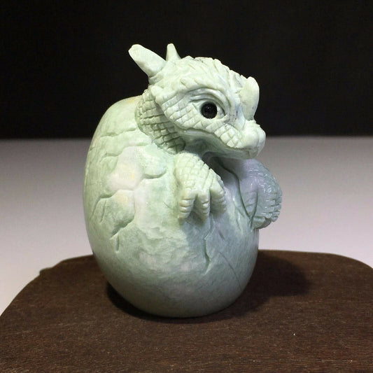 Unusual Xiuyan Serpentine Dragon Hatchling, 40mm Tall, 133g (Green, White)