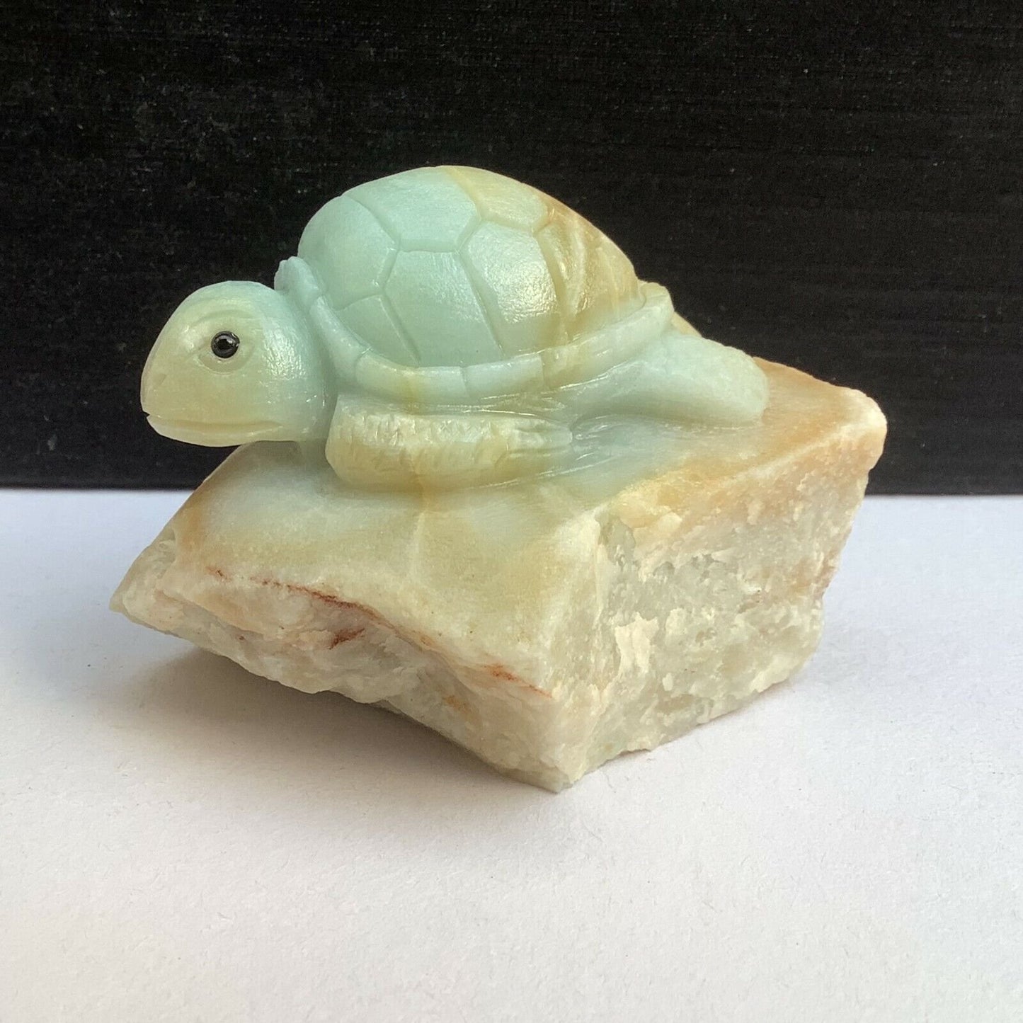 Unusual Amazonite Sea Turtle with Geodic Quartz Crystals, 45mm Tall, 166g (Blue, Green, Yellow)