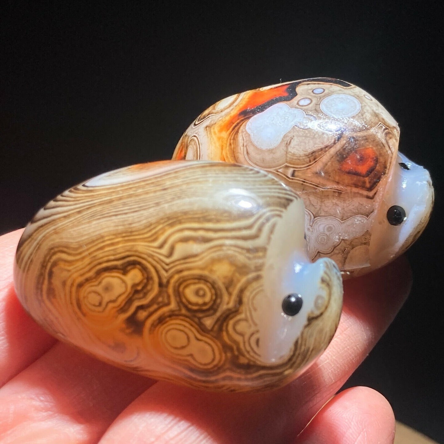 Rare Banded Lace Agate Hedgehog with Solid Crystals, 12mm Tall, 70g (Orange, Yellow, White)