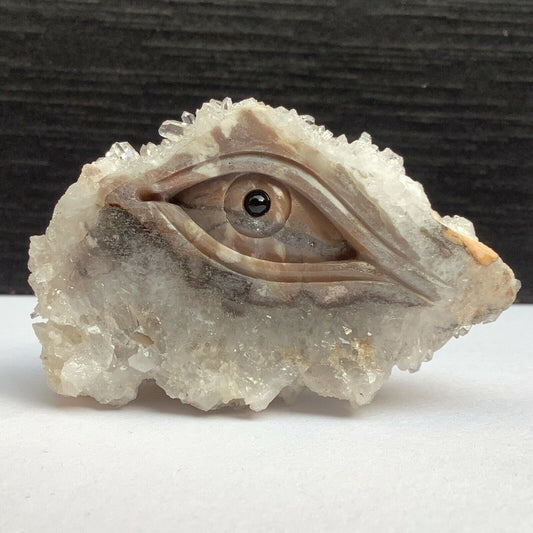 Common Stone Eye of Providence with Quartz Crystals, 41mm Tall, 87g (Brown, White)