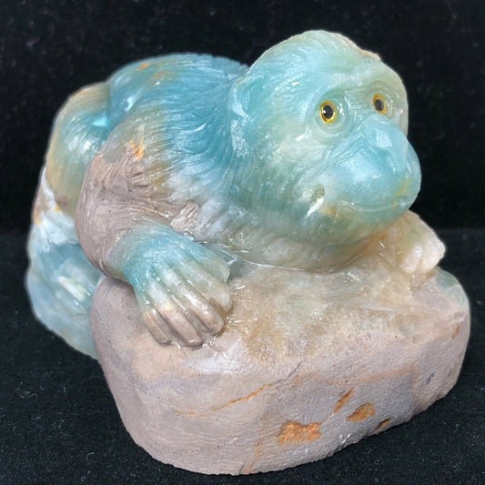 Stunning Amazonite Monkey, 56mm Tall, 326g (Blue, Green, Yellow, Orange, Gray)