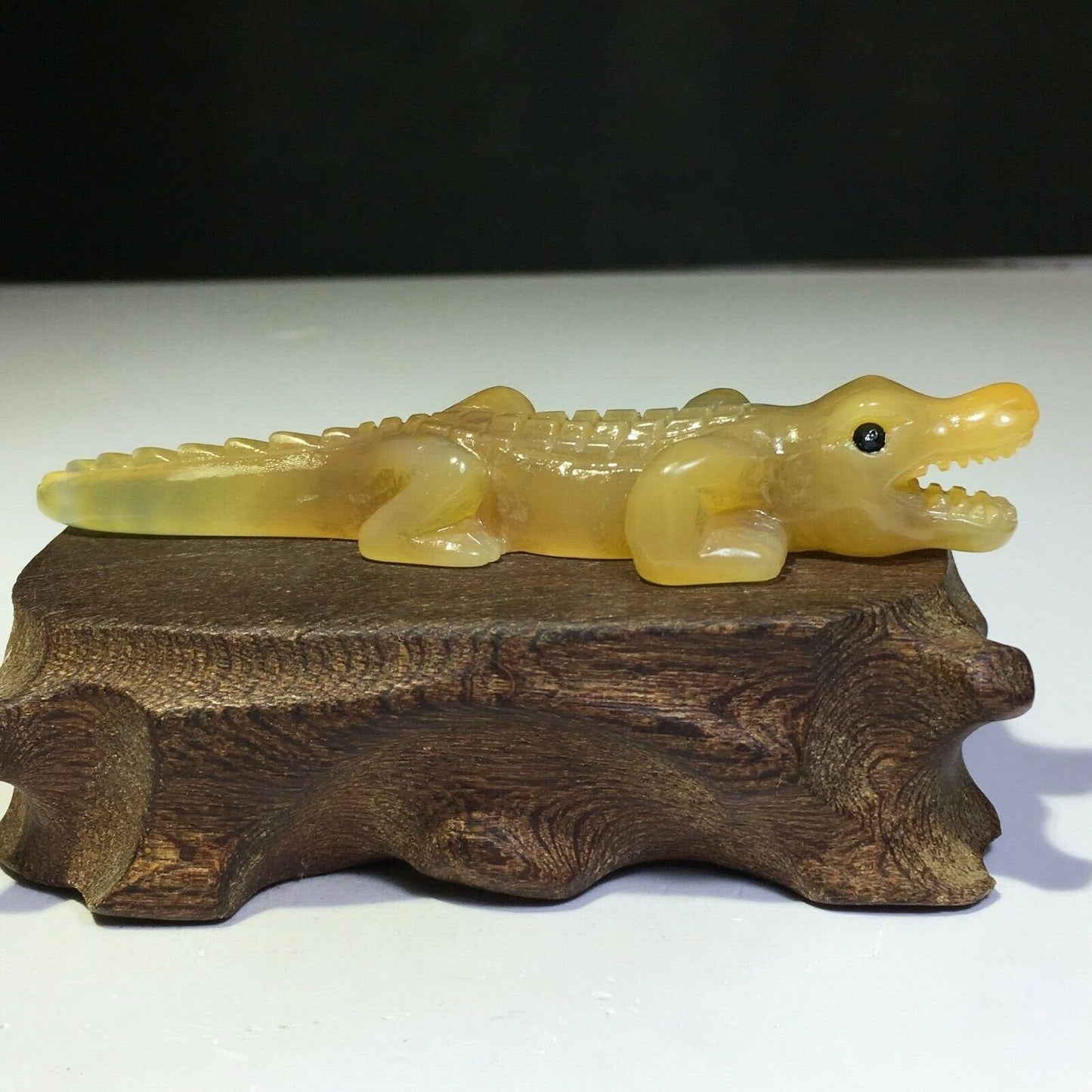 Unusual Agate Crocodile with Solid Crystals, 16mm Tall, 39g (Orange, Yellow, Clear)