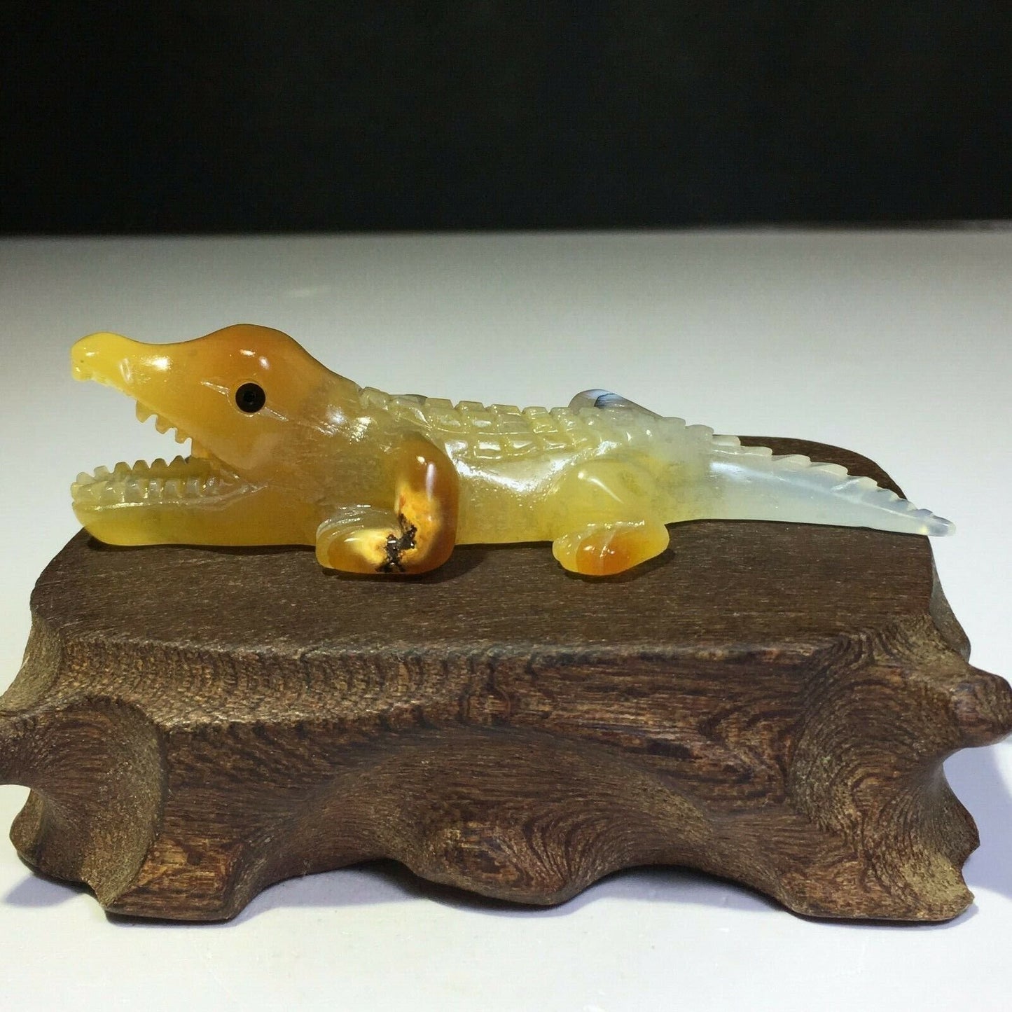 Unusual Agate Crocodile with Solid Crystals, 22mm Tall, 41g (Orange, Yellow, Clear)