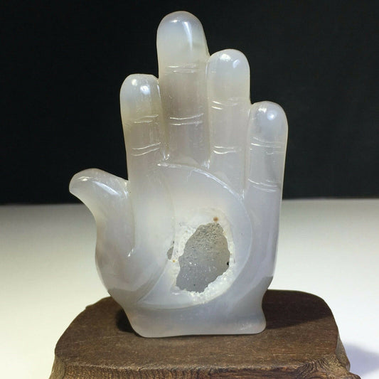 Unusual Agate Hand Human with Agate Crystals, 12mm Tall, 124g