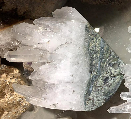 Unusual Stone Angelfish with Quartz Crystals, 25mm Tall, 155g (White, Clear, Gray)