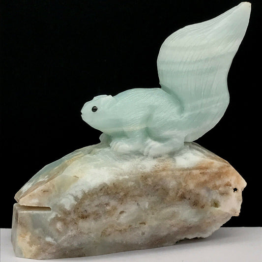 Stunning Amazonite Squirrel with Geodic Quartz Crystals, 81mm Tall, 205g (Blue)