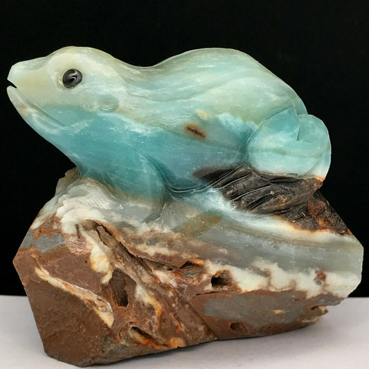 Rare Amazonite Frog, 58mm Tall, 248g (Blue, Green, Yellow, Brown)