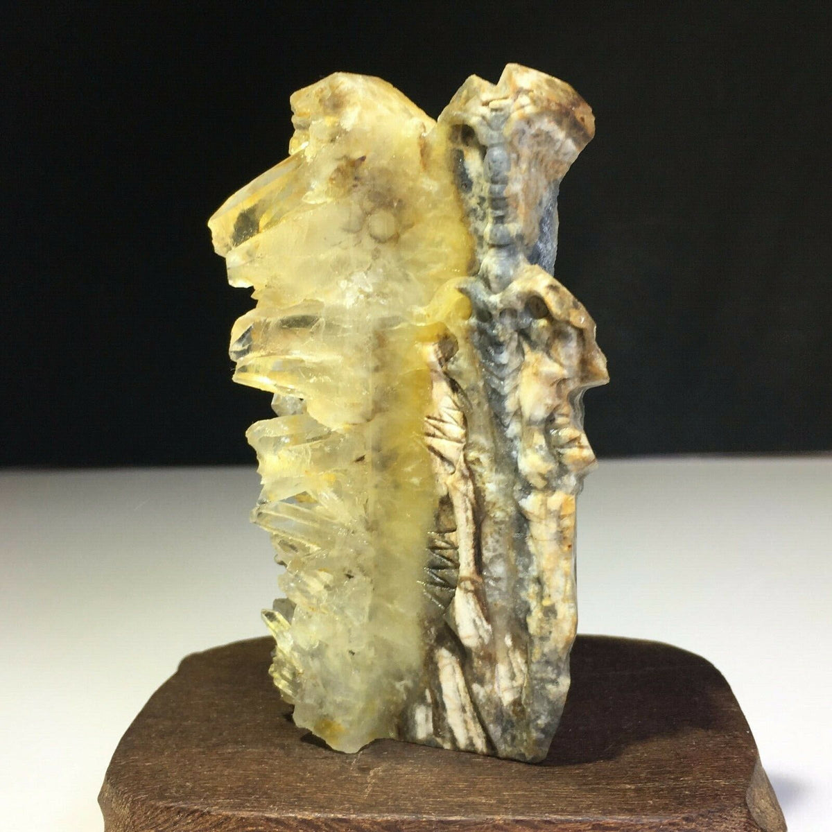 Common Stone Warrior Skeleton with Quartz Crystals, 14mm Tall, 115g (Yellow, Cream, Gray)