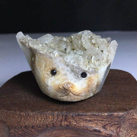 Rare Stone Hedgehog with Quartz Crystals, 33mm Tall, 133g