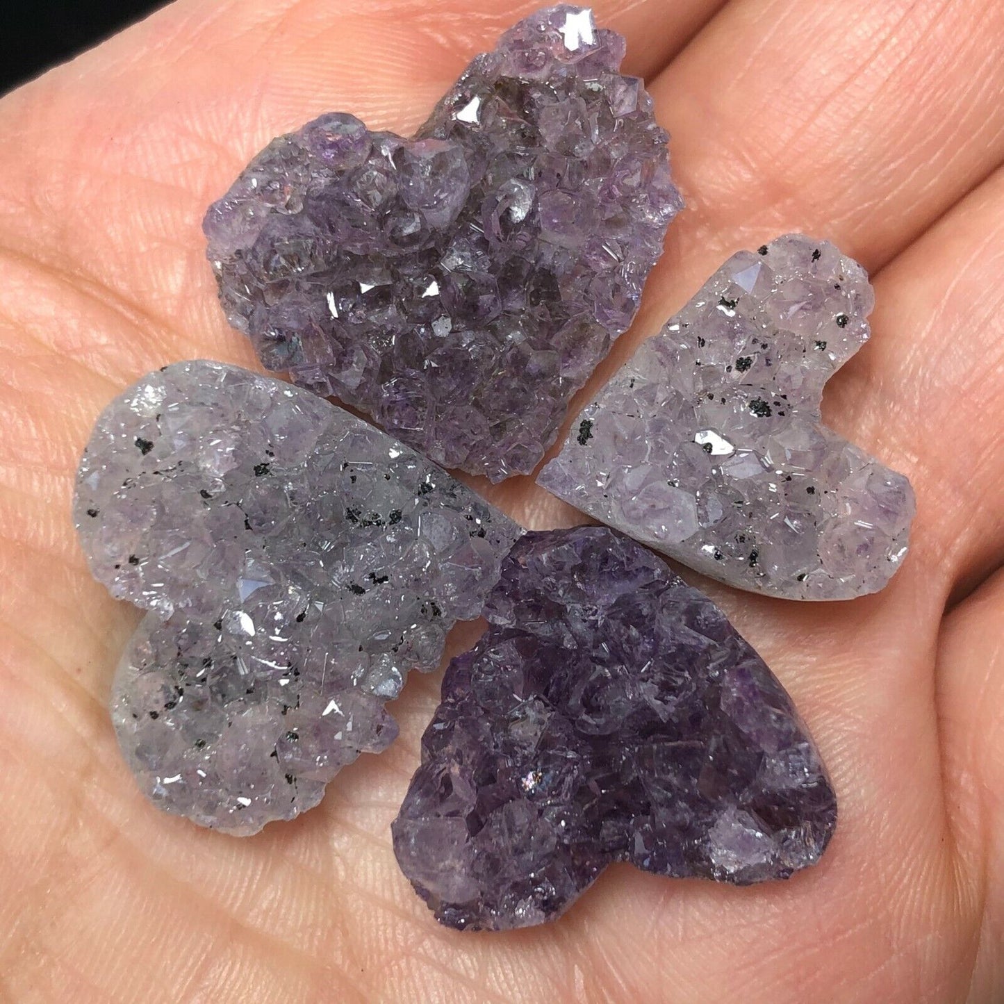 Common Agate Heart with Amethyst Crystals, 12mm Tall, 7g (Purple)