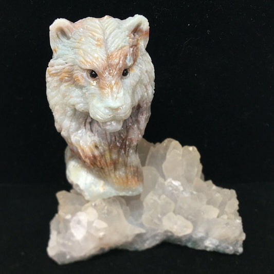 Unusual Amazonite Lion with Accessory Crystals, 60mm Tall, 103g (Blue, White, Red)