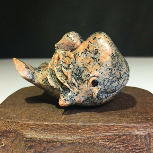 Unusual Rhyolite Whale, 41mm Tall, 96g (Orange, Yellow, Black)