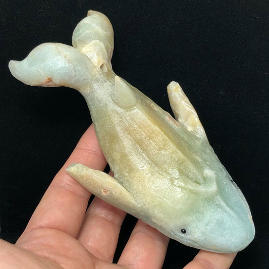 Rare Amazonite Whale with Geodic Quartz Crystals, 38mm Tall, 280g (Blue, Green, Yellow)