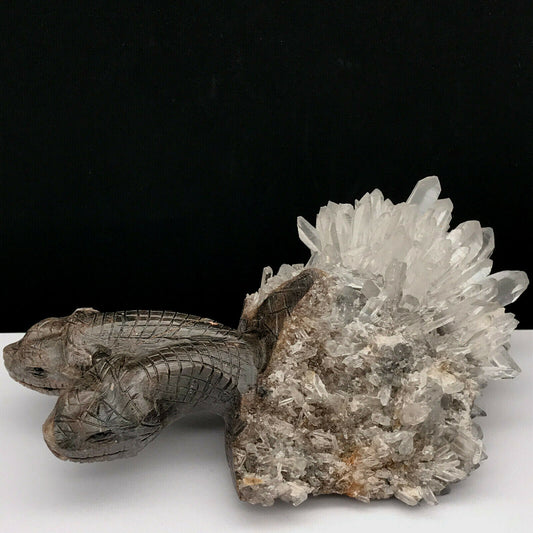 Rare Stone Snake with Quartz Crystals, 51mm Tall, 237g (White, Brown)