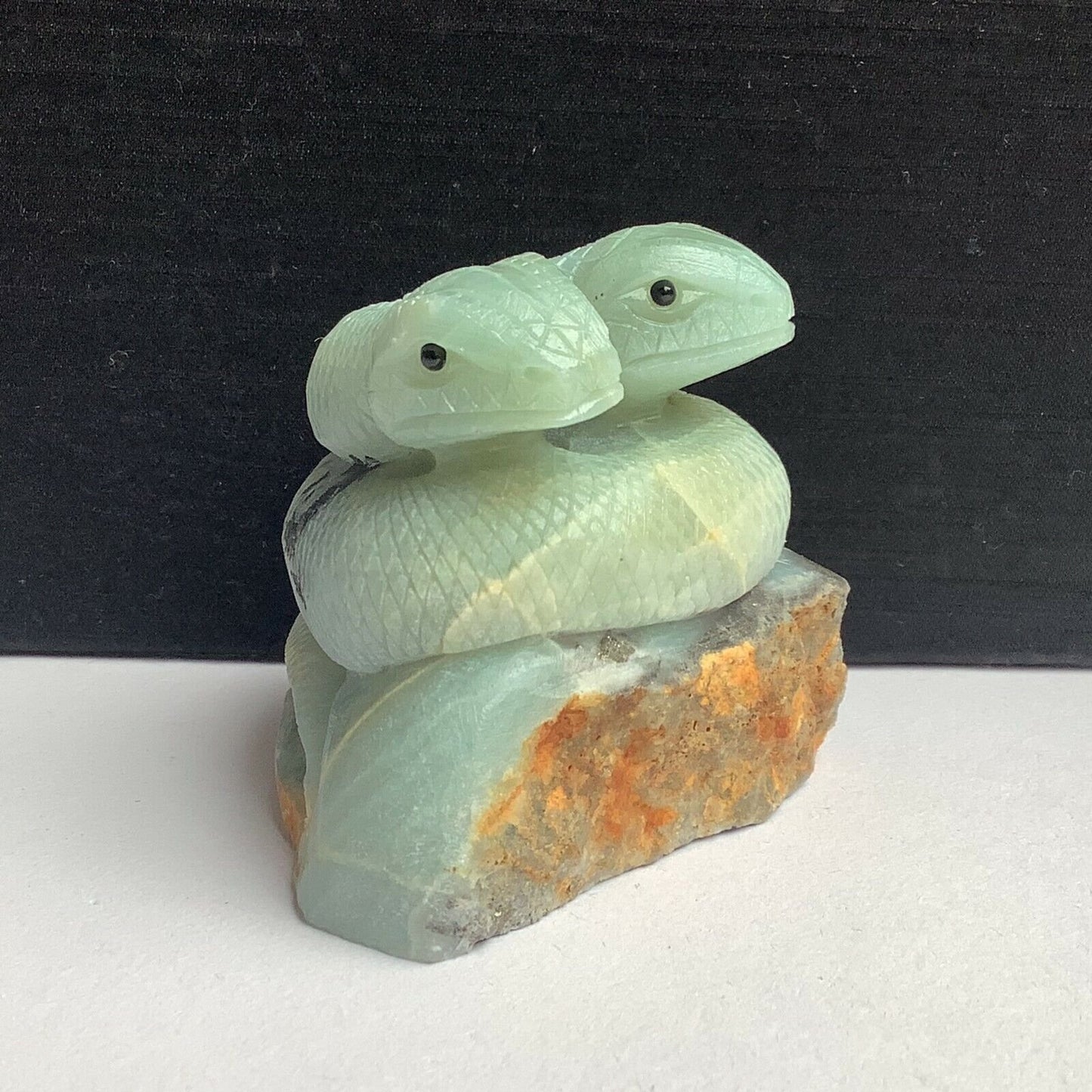 Precious Amazonite Snake with Galena, Pyrite Crystals, 52mm Tall, 221g (Green, Blue, Yellow, Orange, Silver, Gold)