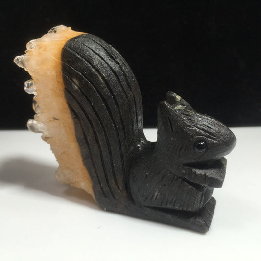 Rare Stone Squirrel with Citrine & Pyrite Crystals, 60mm Tall, 130g (Orange, Brown)