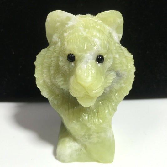 Unusual Yellow Serpentine Lion, 42mm Tall, 126g (Green, Yellow)