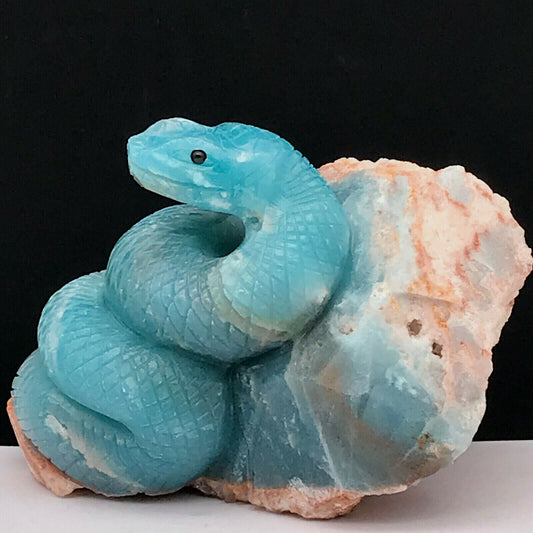 Stunning Amazonite Snake with Quartz Crystals, 53mm Tall, 187g (Blue, Green, White)