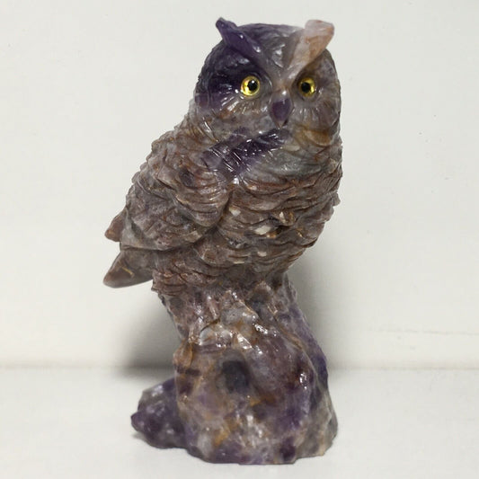 Unusual Amethyst Horned Owl with Solid Crystals, 70mm Tall, 104g (Purple, Brown)